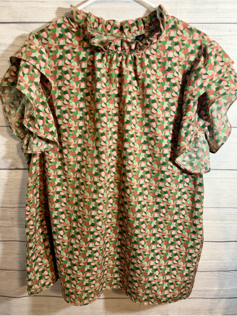 Women’s ' Floral Ruffle Sleeve Top - Pink & Green